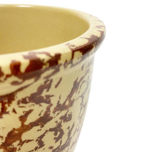 vintage brown tan spongeware pot stoneware crock art pottery 5.5" tall - Picture 4 of 8